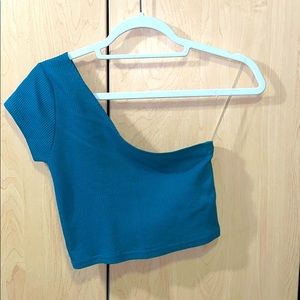 One-shoulder crop top (teal)